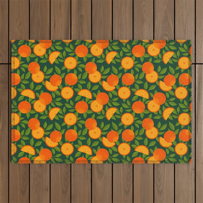 Orange Pattern on Dark Teal Outdoor Rug Gallery Image 1