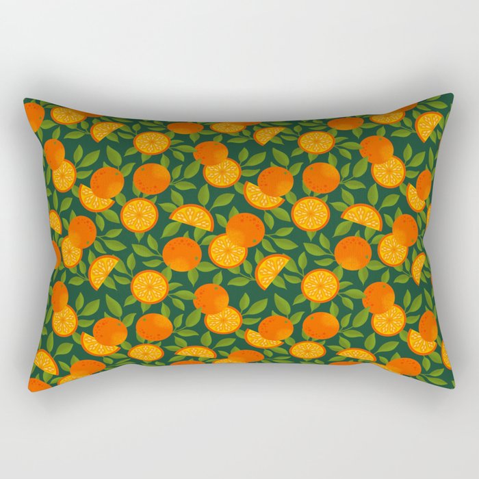 Orange Pattern on Dark Teal Rectangular Pillow Gallery Image 2