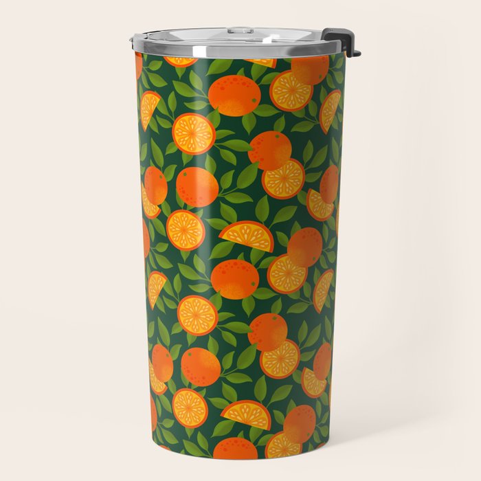 Orange Pattern on Dark Teal Travel Mug Gallery Image 2