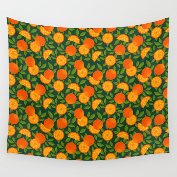 Orange Pattern on Dark Teal Wall Tapestry Gallery Image 1