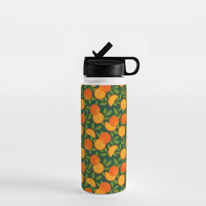 Orange Pattern on Dark Teal Water Bottle Gallery Image 1