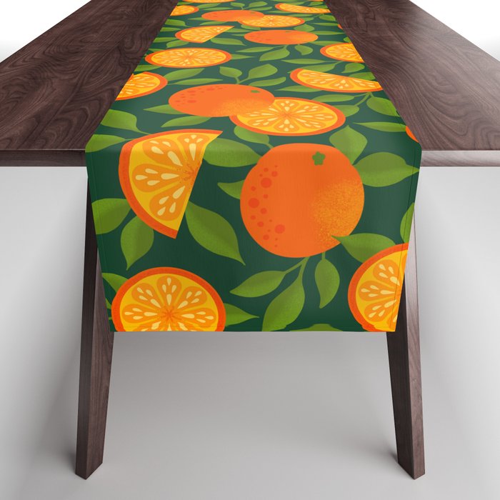 Orange Pattern on Dark Teal Table Runner Gallery Image 1