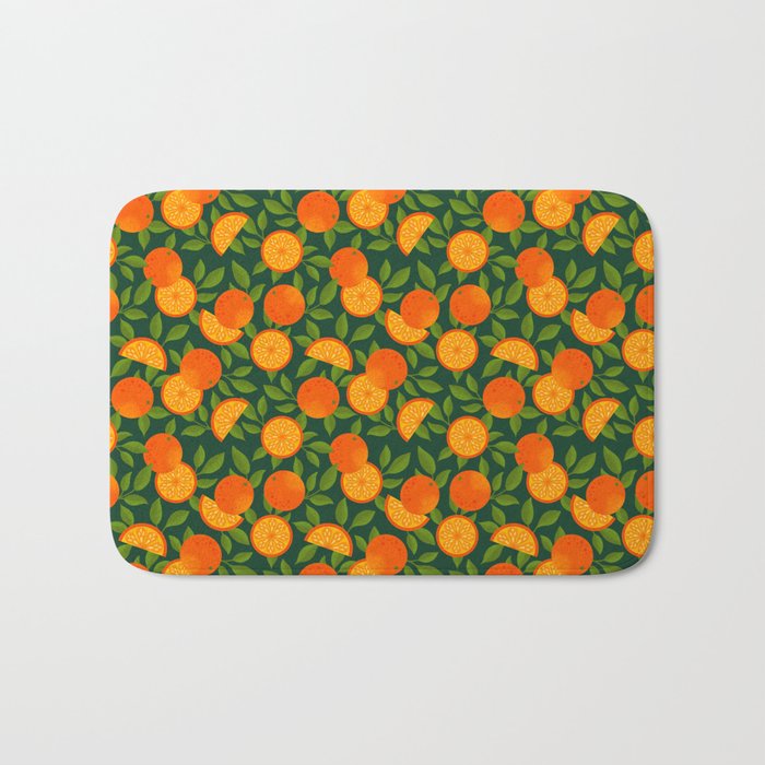 Orange Pattern on Dark Teal Bath Mat Gallery Image 1
