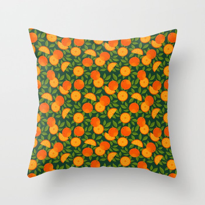Orange Pattern on Dark Teal Throw Pillow Gallery Image 6