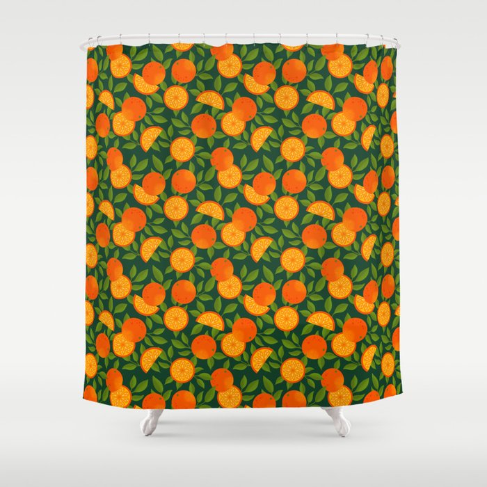 Orange Pattern on Dark Teal Shower Curtain Gallery Image 1