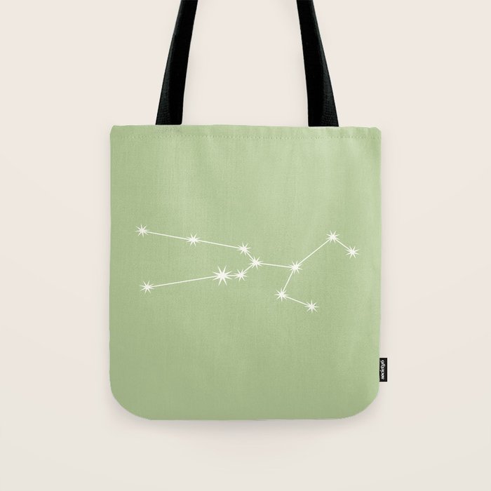 Taurus Zodiac Star Constellation Line Art Soft Green Tote Bag Gallery Image 1