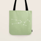 Taurus Zodiac Star Constellation Line Art Soft Green Tote Bag Gallery Image 1