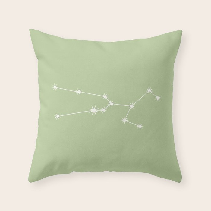 Taurus Zodiac Star Constellation Line Art Soft Green Throw Pillow Gallery Image 1