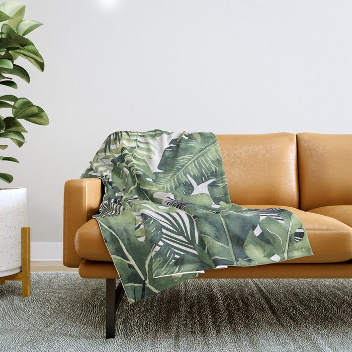 Tropical Leaves Throw Blanket Gallery Image 1