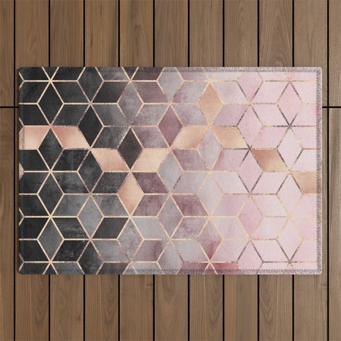 Pink And Grey Gradient Cubes Outdoor Rug Gallery Image 1
