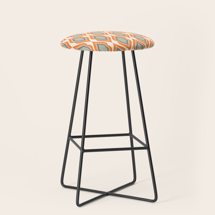 Mid Century Mod Retro Modern Shapes Orange Pink Green Stool Gallery Image 1