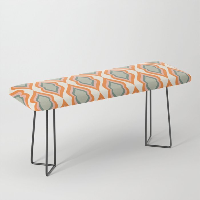 Mid Century Mod Retro Modern Shapes Orange Pink Green Bench Gallery Image 1
