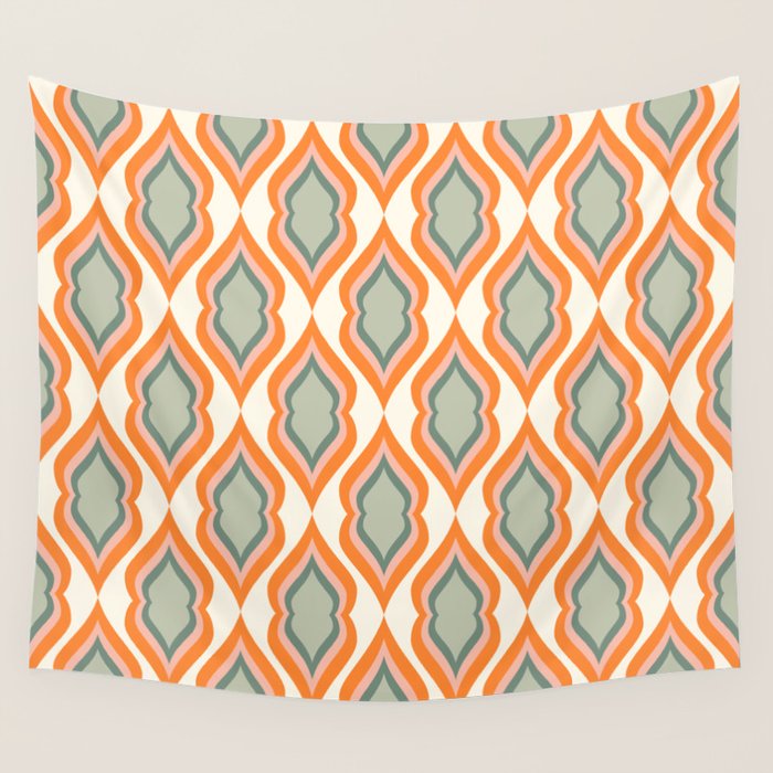Mid Century Mod Retro Modern Shapes Orange Pink Green Wall Tapestry Gallery Image 1