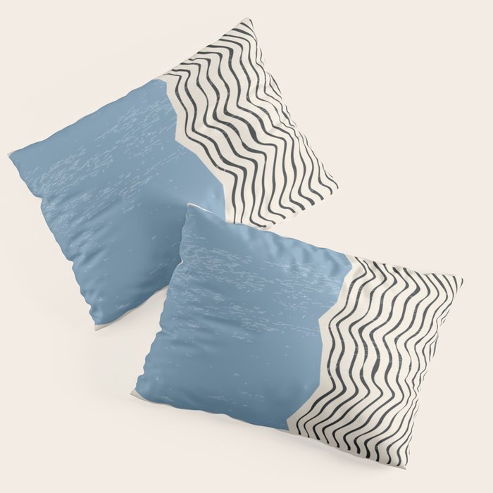 Mid Century Modern Minimalist Blue Waves Rothko Inspired Color Field With Lines Geometric Style  Pillow Sham Gallery Image 1