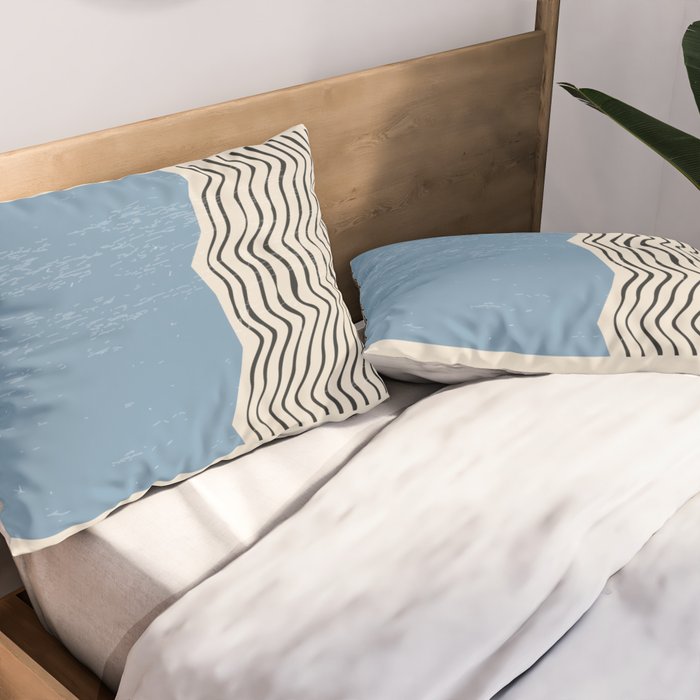 Mid Century Modern Minimalist Blue Waves Rothko Inspired Color Field With Lines Geometric Style  Pillow Sham Gallery Image 2