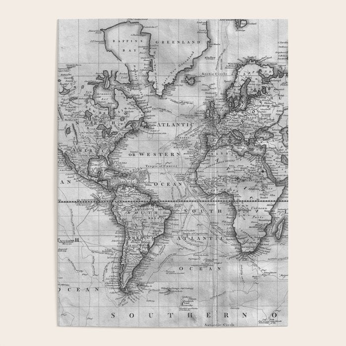 Black and White World Map (1801) Poster Gallery Image 1