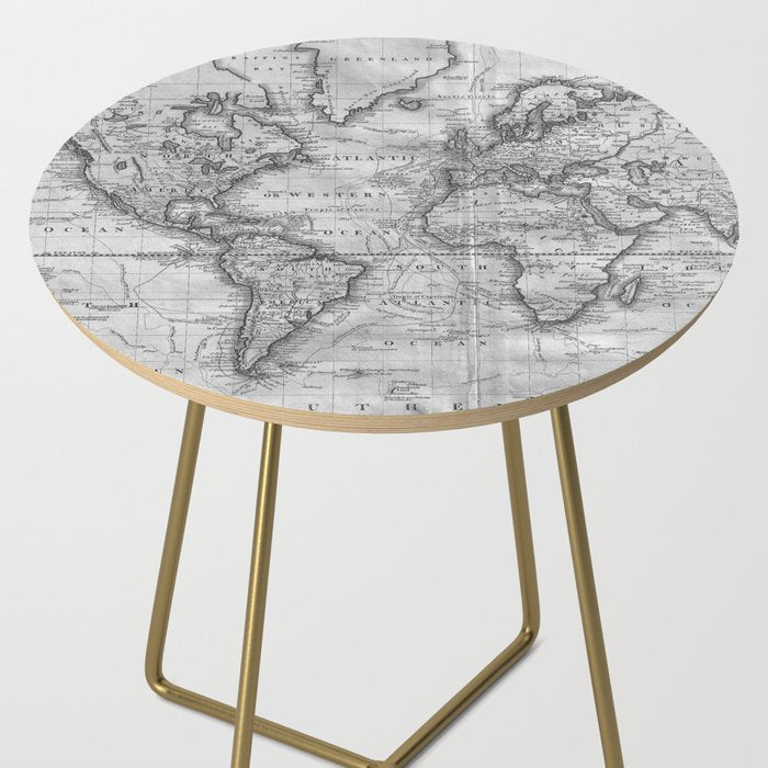 Black and White World Map (1801) Side Table Gallery Image 2