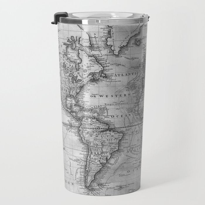 Black and White World Map (1801) Travel Mug Gallery Image 3