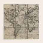 Black and White World Map (1801) Wood Wall Art Gallery Image 1