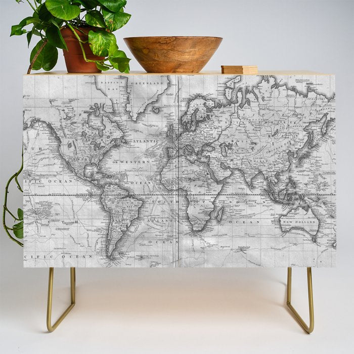 Black and White World Map (1801) Credenza Gallery Image 1