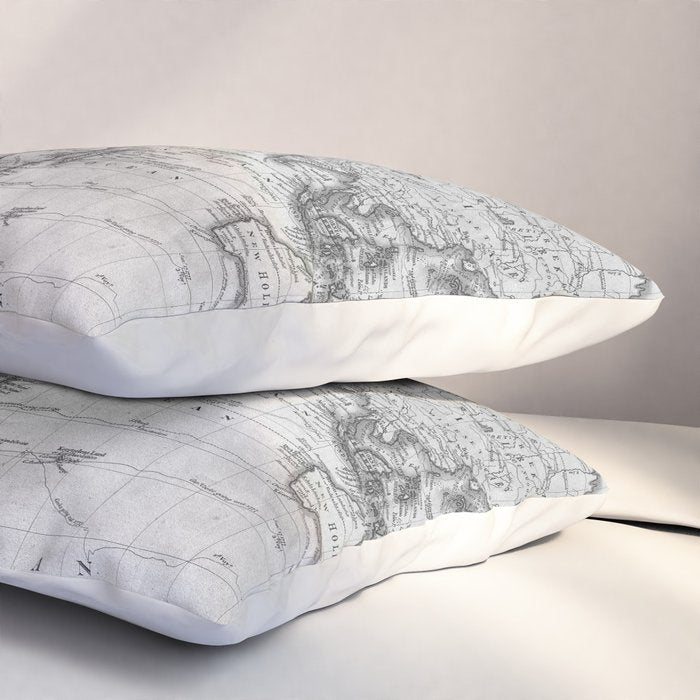 Black and White World Map (1801) Pillow Sham Gallery Image 3