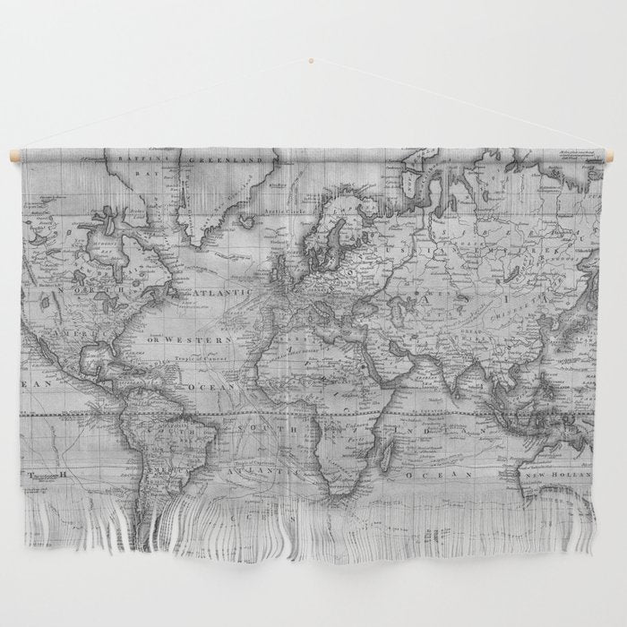 Black and White World Map (1801) Wall Hanging Gallery Image 1