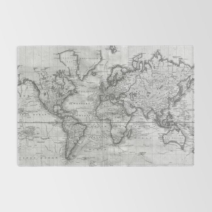Black and White World Map (1801) Rug Gallery Image 2