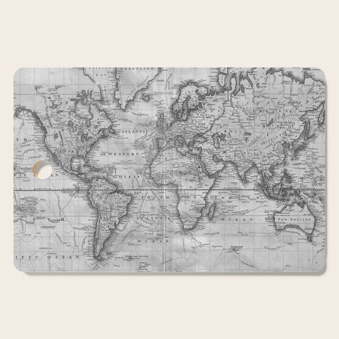 Black and White World Map (1801) Cutting Board Gallery Image 1