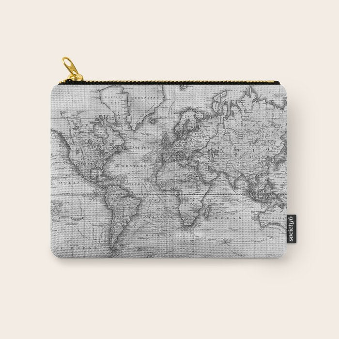 Black and White World Map (1801) Carry All Pouch Gallery Image 1