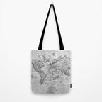Black and White World Map (1801) Tote Bag Gallery Image 2
