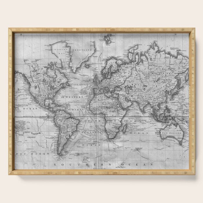 Black and White World Map (1801) Serving Tray Gallery Image 1