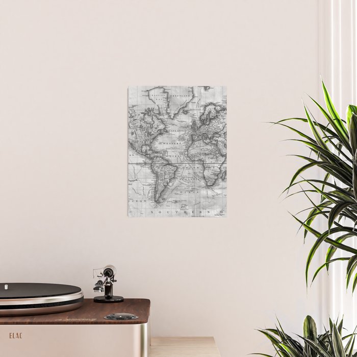 Black and White World Map (1801) Poster Gallery Image 2