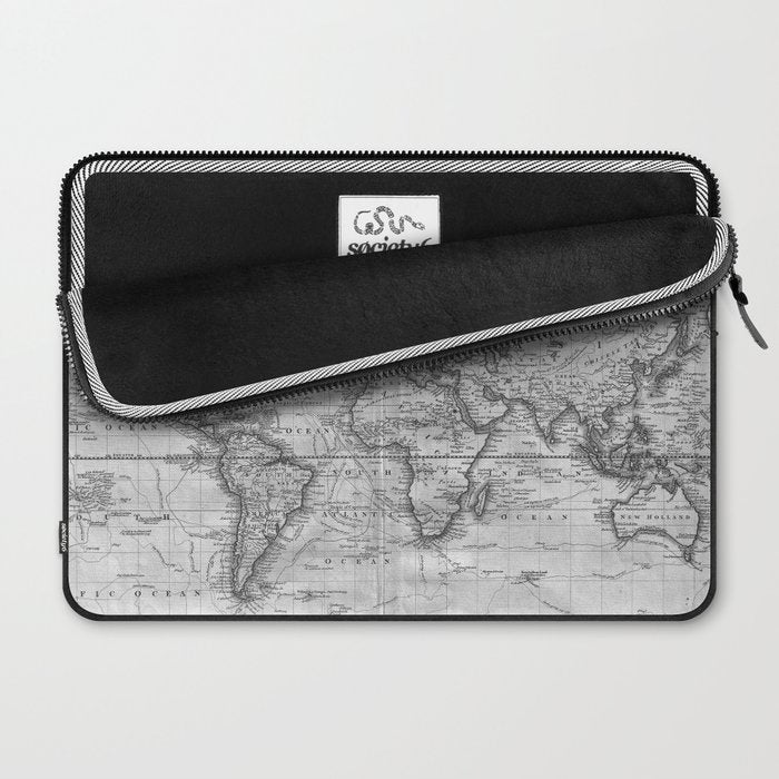 Black and White World Map (1801) Laptop Sleeve Gallery Image 2