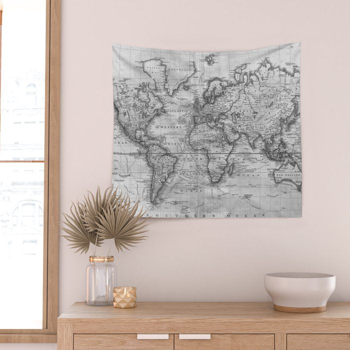 Black and White World Map (1801) Wall Tapestry Gallery Image 2