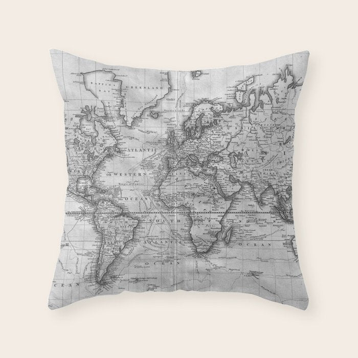 Black and White World Map (1801) Throw Pillow Gallery Image 6