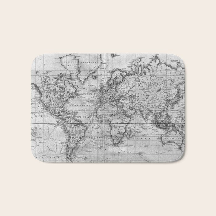 Black and White World Map (1801) Bath Mat Gallery Image 1