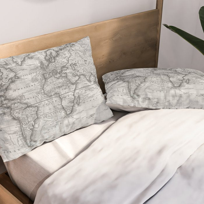 Black and White World Map (1801) Pillow Sham Gallery Image 2