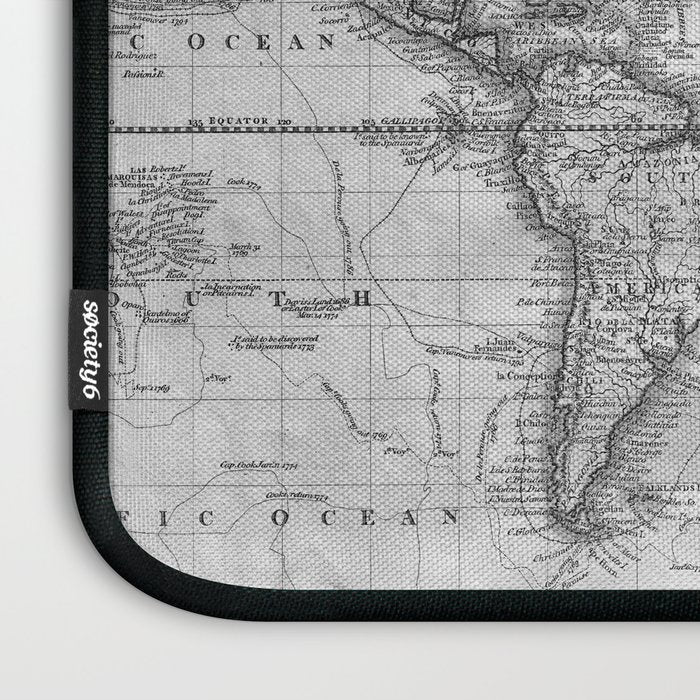 Black and White World Map (1801) Laptop Sleeve Gallery Image 3