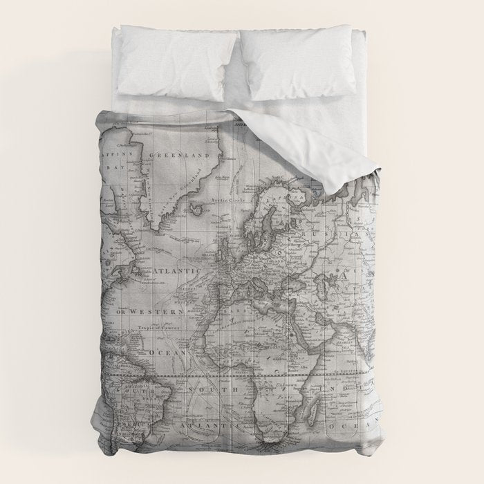 Black and White World Map (1801) Comforter Gallery Image 1