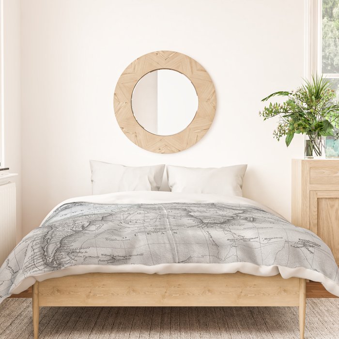 Black and White World Map (1801) Duvet Cover Gallery Image 3
