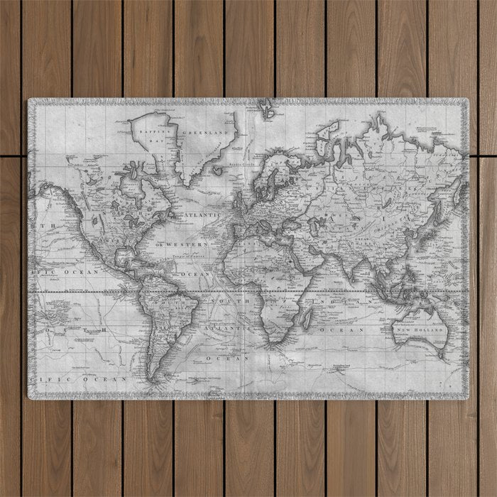Black and White World Map (1801) Outdoor Rug Gallery Image 1