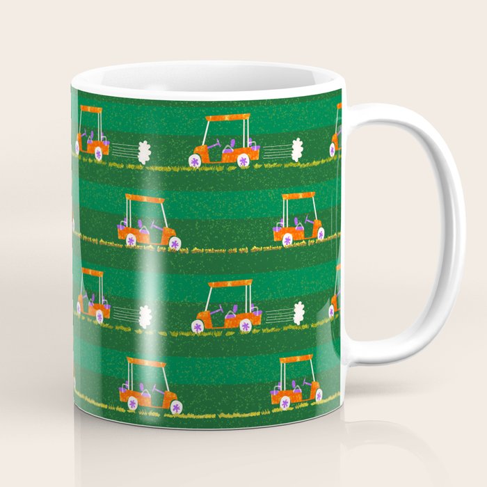 Retro Golf Cart Rides in Emerald Green & Orange Coffee Mug Gallery Image 1