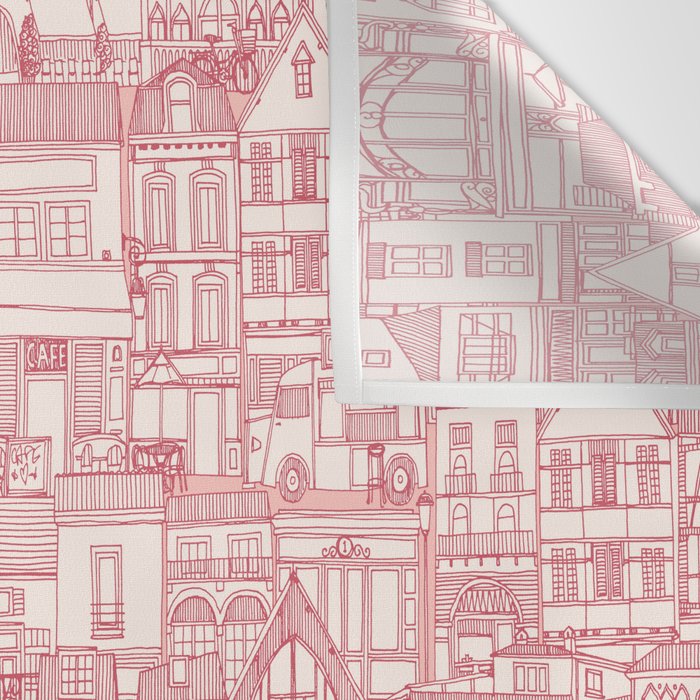 cafe buildings pink Wall Tapestry Gallery Image 3