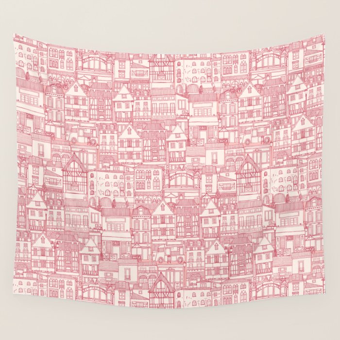 cafe buildings pink Wall Tapestry Gallery Image 4
