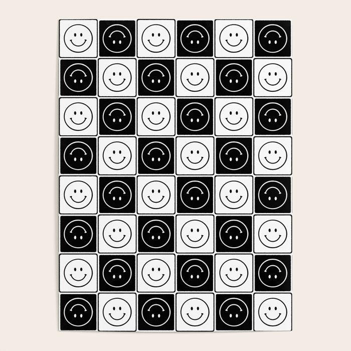 Checked Smiley Faces Pattern (Black & White) Poster Gallery Image 1