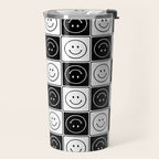 Checked Smiley Faces Pattern (Black & White) Travel Mug Gallery Image 2