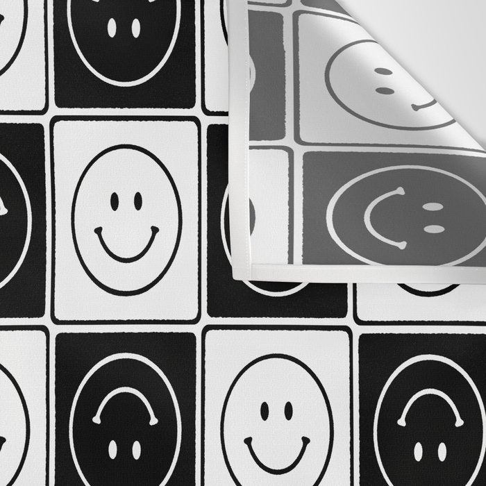 Checked Smiley Faces Pattern (Black & White) Wall Tapestry Gallery Image 3