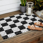 Checked Smiley Faces Pattern (Black & White) Outdoor Rug Gallery Image 2