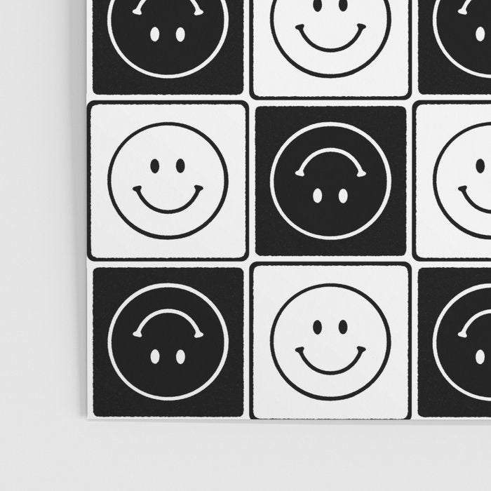 Checked Smiley Faces Pattern (Black & White) Poster Gallery Image 3