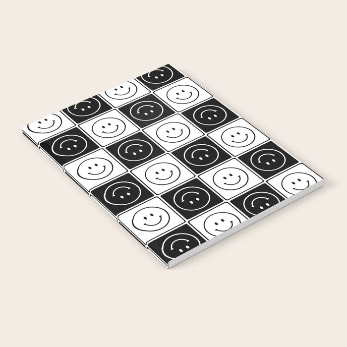 Checked Smiley Faces Pattern (Black & White) Notebook Gallery Image 2